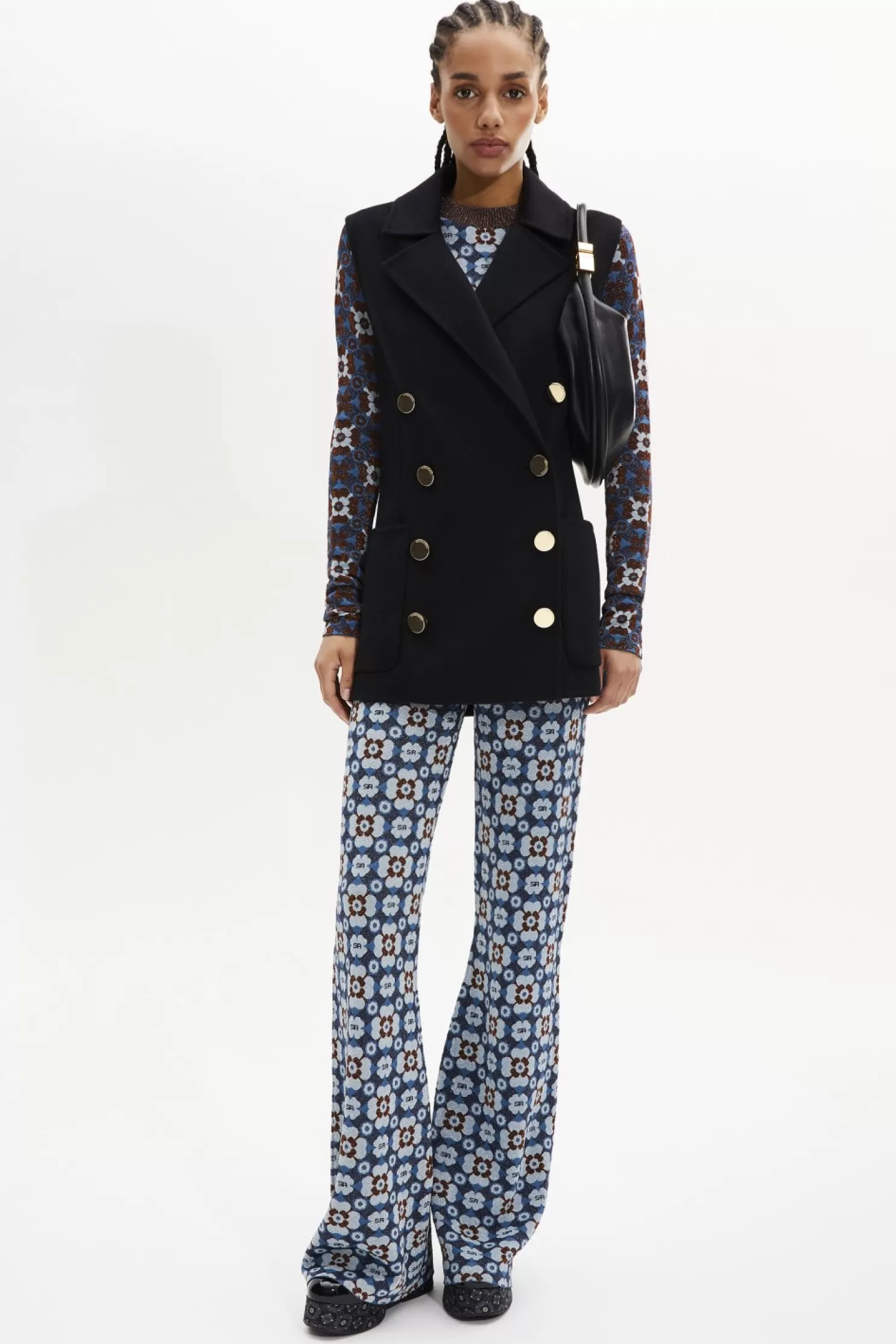 Online Sonia Rykiel Gilet Long Sans Manches Double Boutonnage En Laine Double Face Noir / Noir