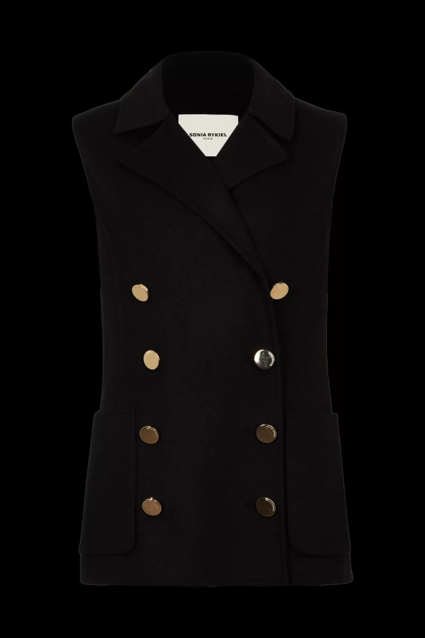Online Sonia Rykiel Gilet Long Sans Manches Double Boutonnage En Laine Double Face Noir / Noir